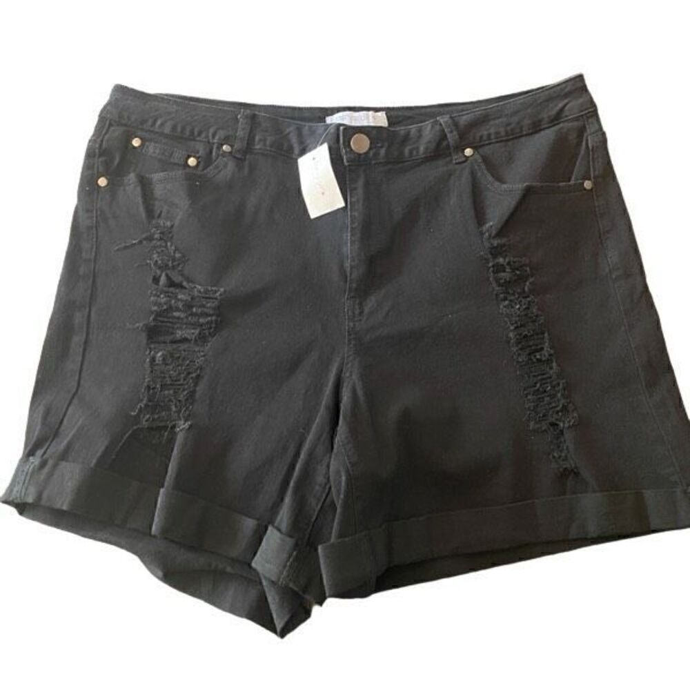 Ashley Stewart NEW curvy girl plus size 22 black distressed shorts